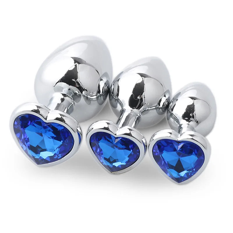 1PCS 3IN1 Heart Shaped Metallic Anal Plug Heart Stainless Steel Crystal Anal Plug Removable Butt Plug Stimulator Anal Sex Toys