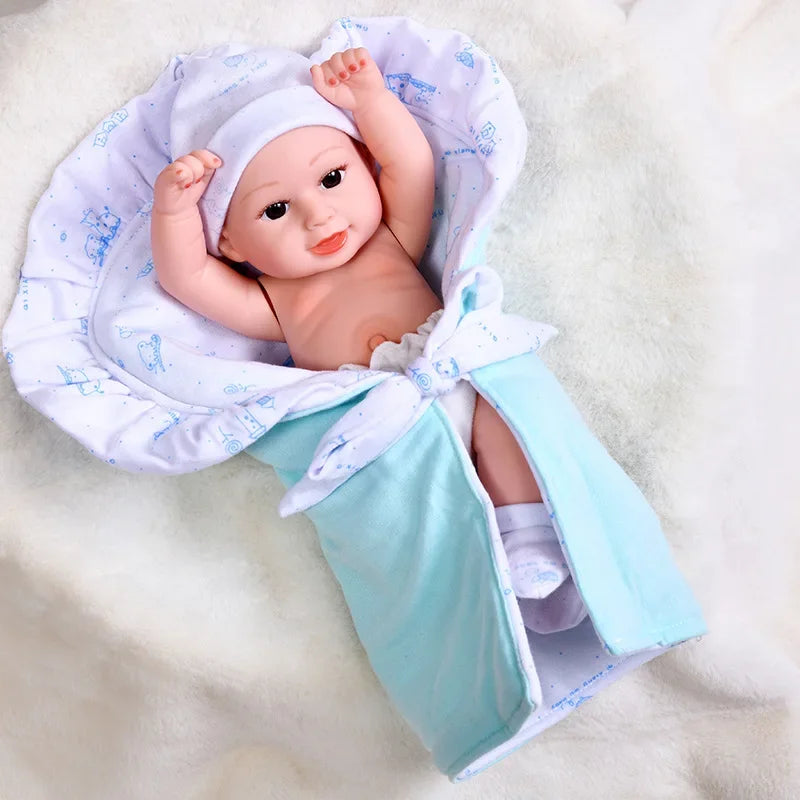 35CM Cute Baby Reborn Dolls Toys Lifelike Infant Baby Swaddle Blanket Silicone Waterproof Doll Reborn Toy for Girls Gifts