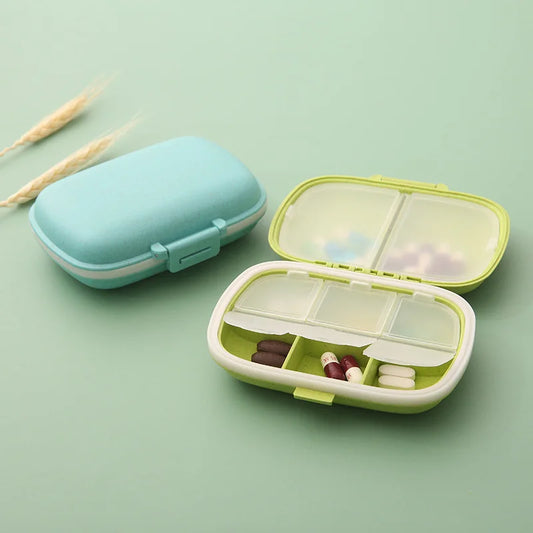 1PCS 8 Grids Organizer Box Tablets Travel Pill Box Tablets with Sealing Ring Small Box Wheat Straw Medicine Container