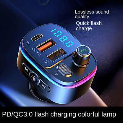 T65 Car MP3 Bluetooth Player with PD/QC3.0 Fast Charging, Colorful Atmosphere Light, Hands-Free Calling