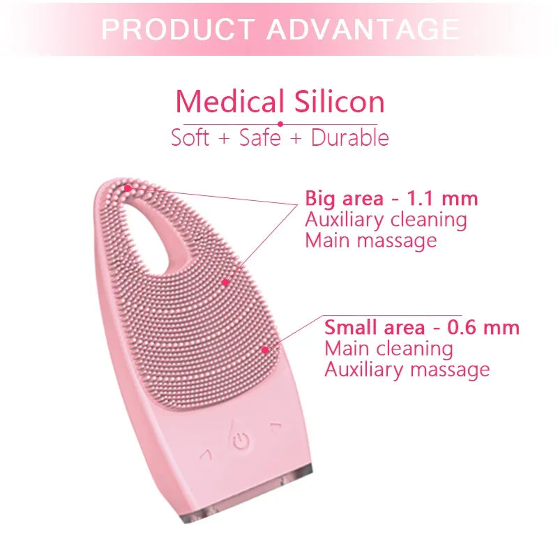 2 in 1 Ultrasonic High Frequency VibrationSilicone Facial Cleansing Brush  Facial Cleanser Hot Compress al Cleanser Pore Cleaner