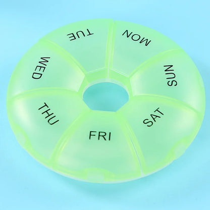 1PC Multicolor Round Pill Box Plastic 7 Days Weekly Pill Candy Box Portable Storage Pill Holder Travel Organizer Pill Container