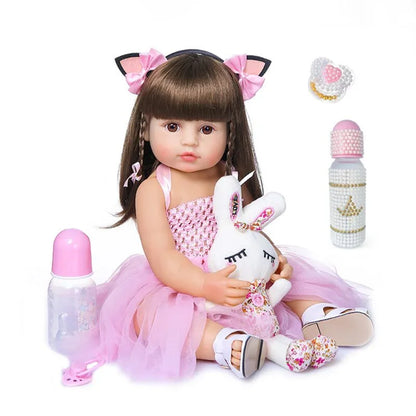 55cm Reborn Dolls Toddler Pink Very Soft Silicone Baby Beautiful Doll Real Touch Toy Dolls for Girls Gifts Reborn Doll Kit