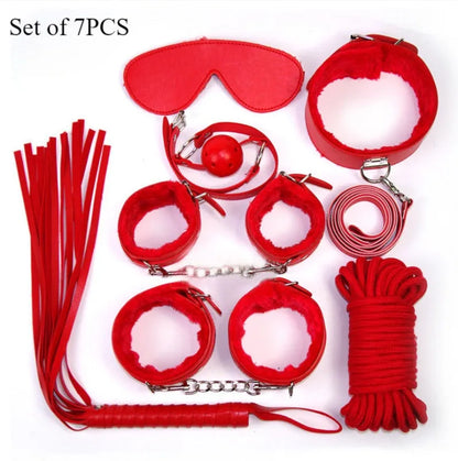 7/8/10Pcs Set Bondage Gear BDSM Plush Leather Wrist Leg Restraint Straps Hand Ankle Cuffs Adults Sex Toys Restraint Kits