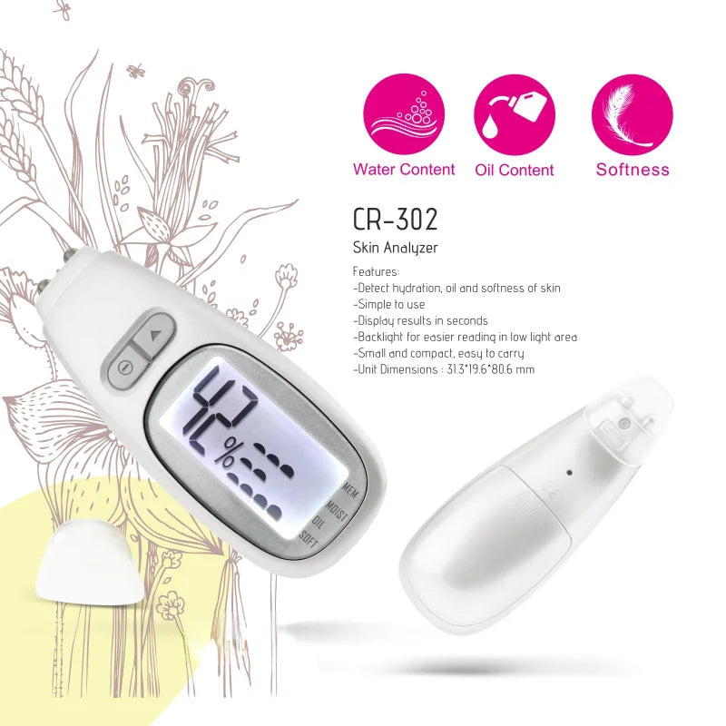 CR302 Skin Analyzer with Digital LCD Display Face Moisture Detector Monitor Facial Oil Tester Skin Condition Pen Memory Function