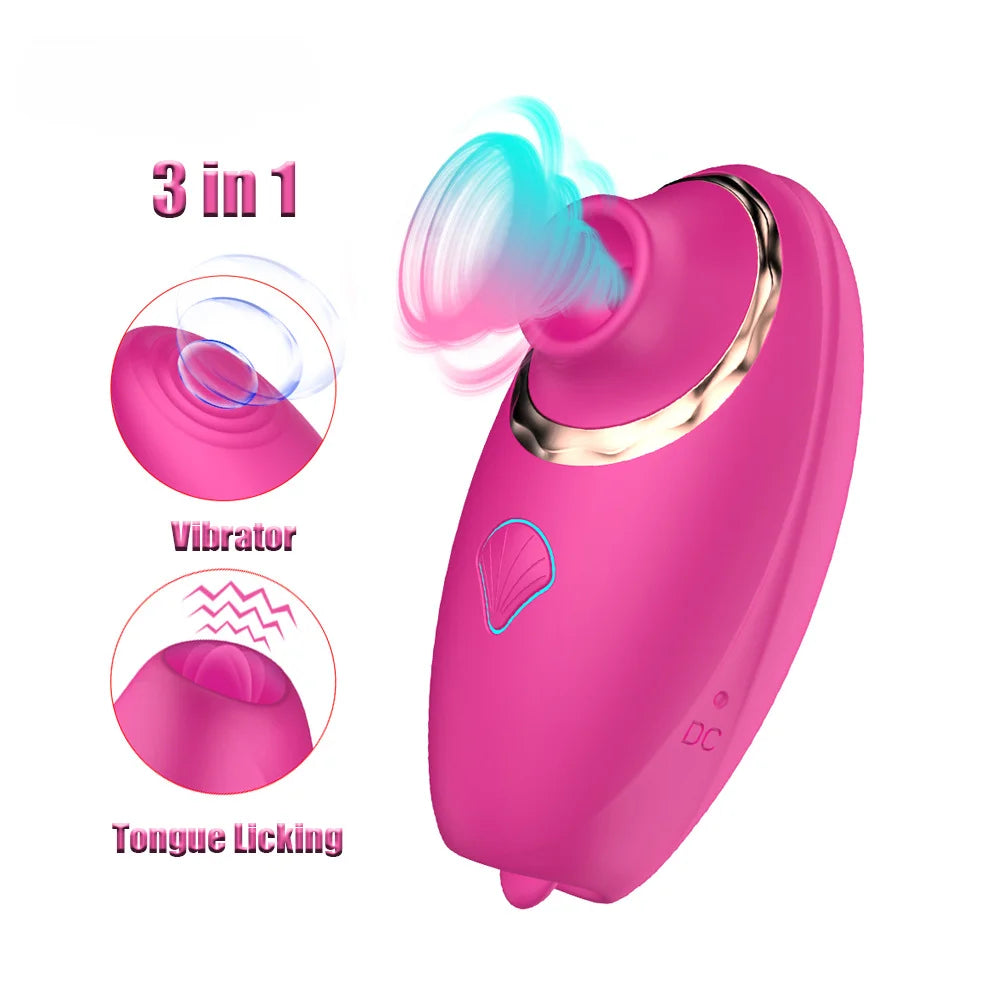 3in1 Sucking Vibrator Silicone Tongue Licking, Pat Stimulating Nipples Clitoris Woman G-Spot Vibrator Stimulator Adult Sex Toys