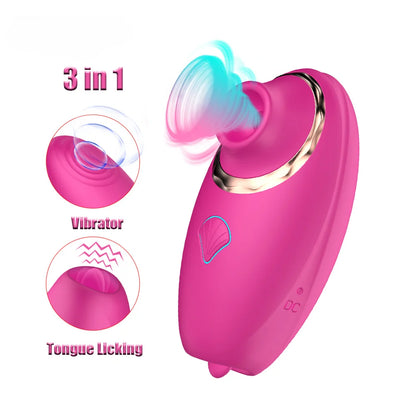 3in1 Sucking Vibrator Silicone Tongue Licking, Pat Stimulating Nipples Clitoris Woman G-Spot Vibrator Stimulator Adult Sex Toys