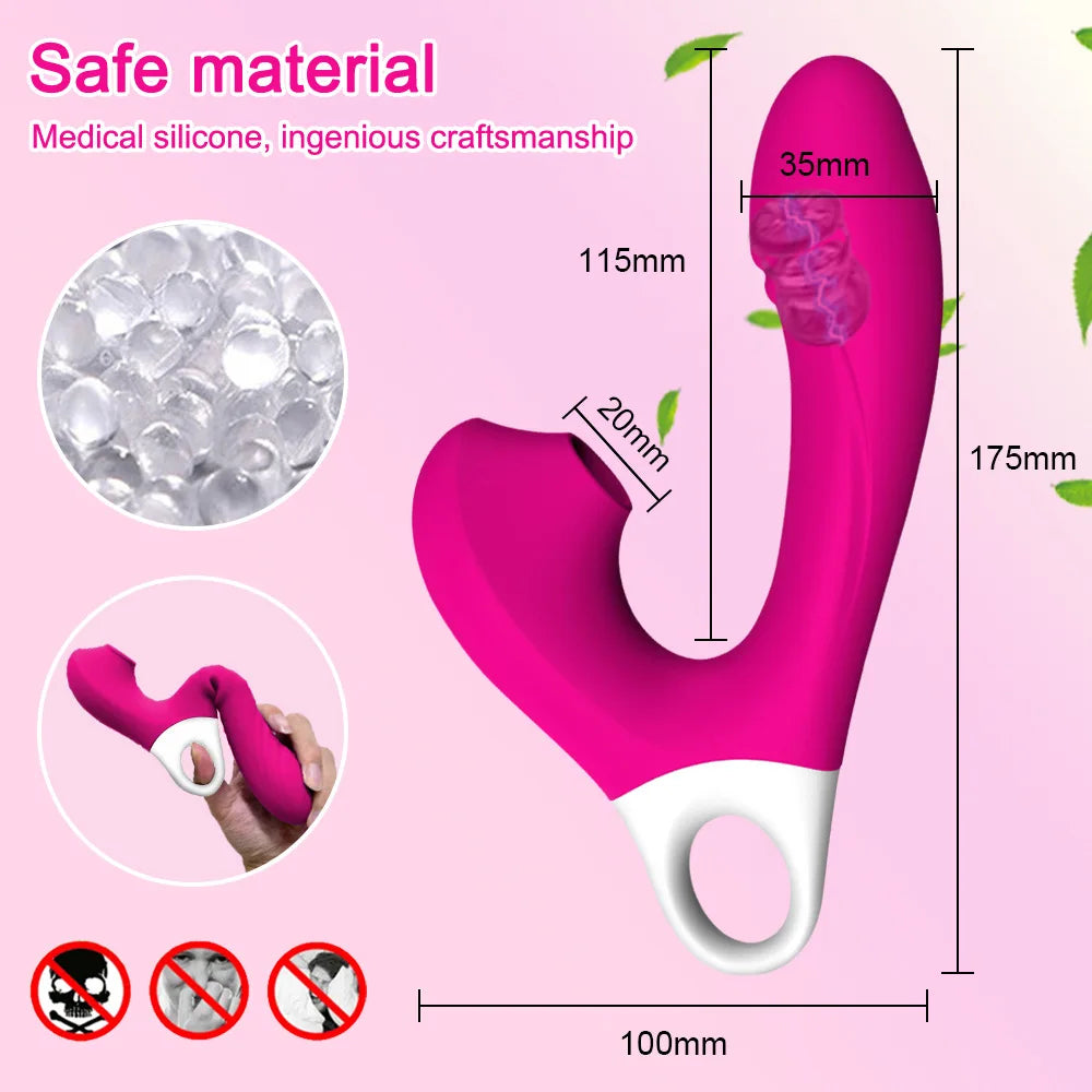 Strong Shock Dildo Massage Stick 10 Frequency Vibration 5 Sucking Modes Female G-Spot Clitoris Stimulation Vibrator Sex Toys