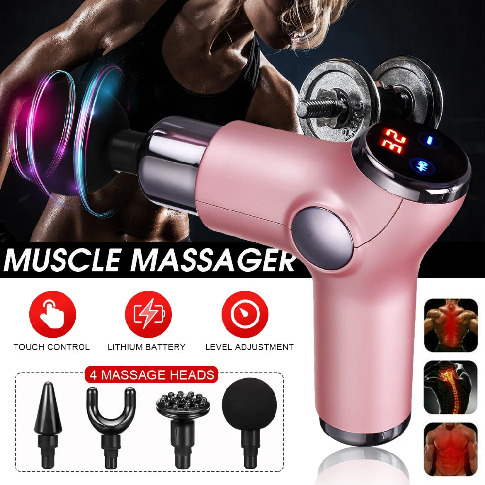 Charging Fascia Gun Mini Massage Gun 4Heads Vibration Massage Machine Muscle Relaxation Neck & Back Compression Massage Portable