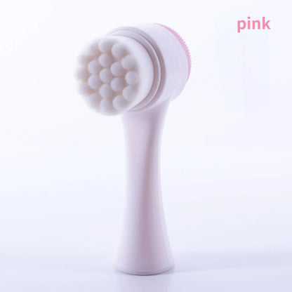 BXA Portable 3D Bilateral Silicone Facial Cleanser Manual Massage Facial Brush Soft Bristles Silicone Double-Sided Face Brush