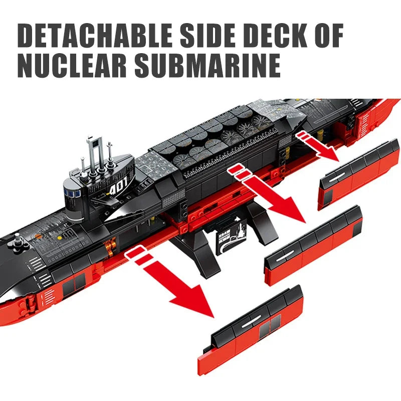 Technical 996Pcs Strategic Nuclear-Powered Submarine Model Building Blocks with Figures Bricks Toy Military Navy Weapons Warship