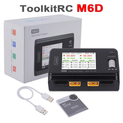 ToolkitRC M6D MINI Smart Charger DC Dual-Channel 500W 15A Output 2-6s High Power Balance Charger Cell Checker Tester