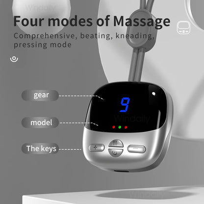 Mini Portable Hanging Neck Massager with Thermoelectric EMS TENS Pulse Smart Cervical Spine Massager for Shoulder Muscle Relax