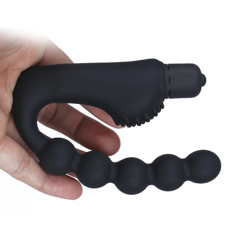 Soft 100% Silicone 5-Beads Vibration Stimulating Prostate Massager G-Spot Clitoris Stimulation Masturbator Sex Toy for Men/Women