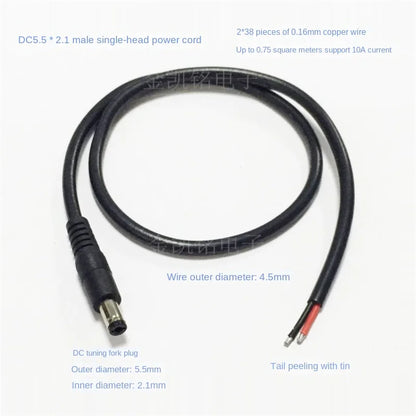 12V 0.75mm² 10A All Copper Heavy Duty DC5.5*2.1 Power Cable for Surveillance, 0.5m