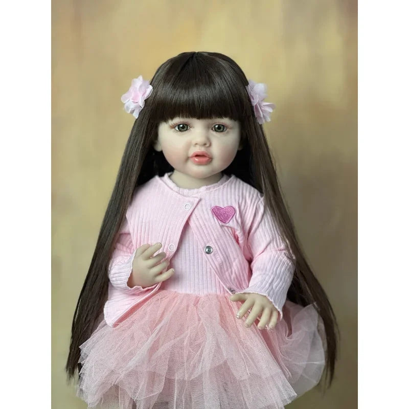 55CM Reborn Dolls 22Inch Baby Lifelike Realistic Stand Girl Doll Kit Full Soft Silicone Body Toddler Birthday Gift