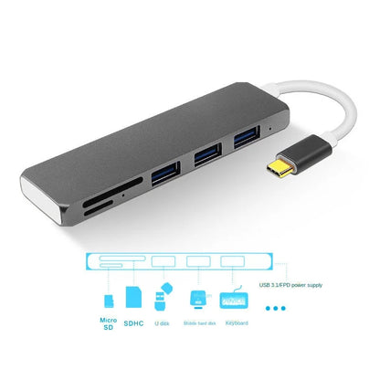 USB 3.1 Type-C To 3.0 Hub Docking Station with TF/SD Card Slots and PD Power Delivery - Aluminum Alloy