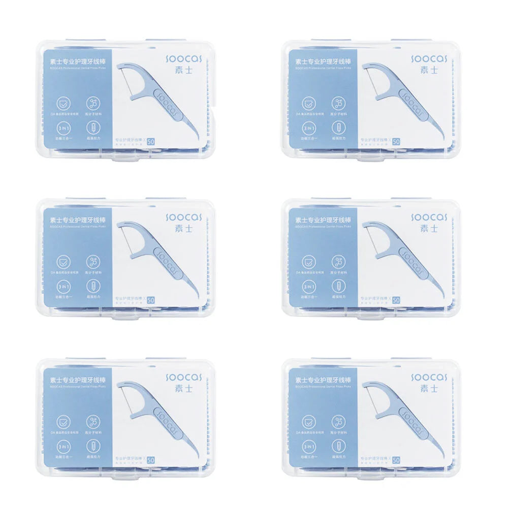 6 Box 300pcs SOOCAS Professional Dental Flosser Ergonomic Design FDA Testing Food Grade-New/Old Versions Delivered Randomly