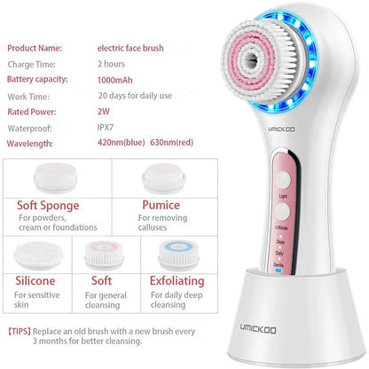 Rechargeable Facial Cleansing Brush with 5 Brush Heads Face Scrubber Face Spin Brush for Exfoliating Massage and Deep Cleansing