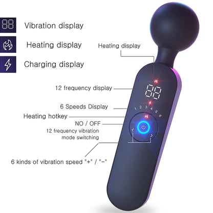 AV Vibration Rod Heating Digital Display Cordless Handle Massager Electric Silicone Vibrator Powerful Neck Back Body Massage