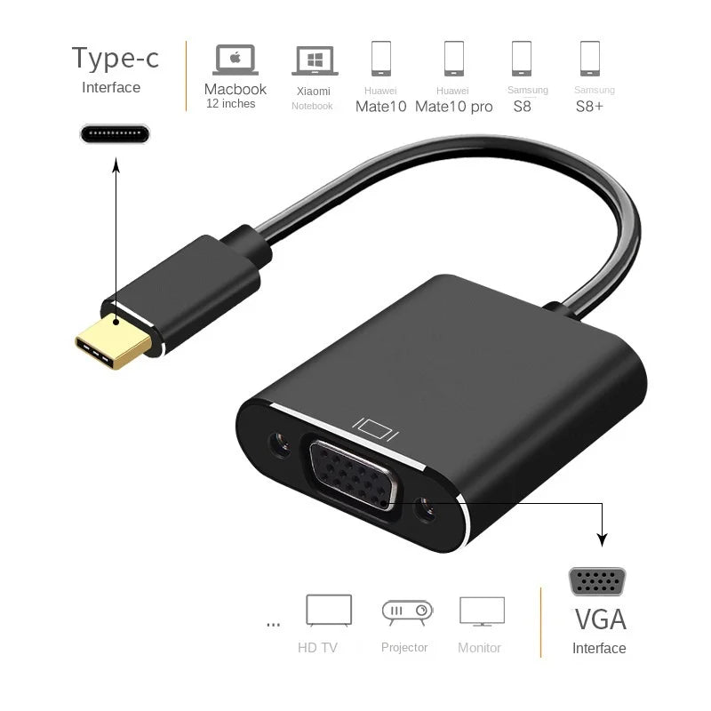 USB 3.1 To VGA Aluminum Adapter - Type-C To VGA Cable Compatible with MacBook