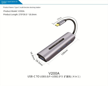 USB-C To USB 3.0 4-in-1 Hub, Type-C 3.1 To USB-C Converter Cable with Aluminum Alloy