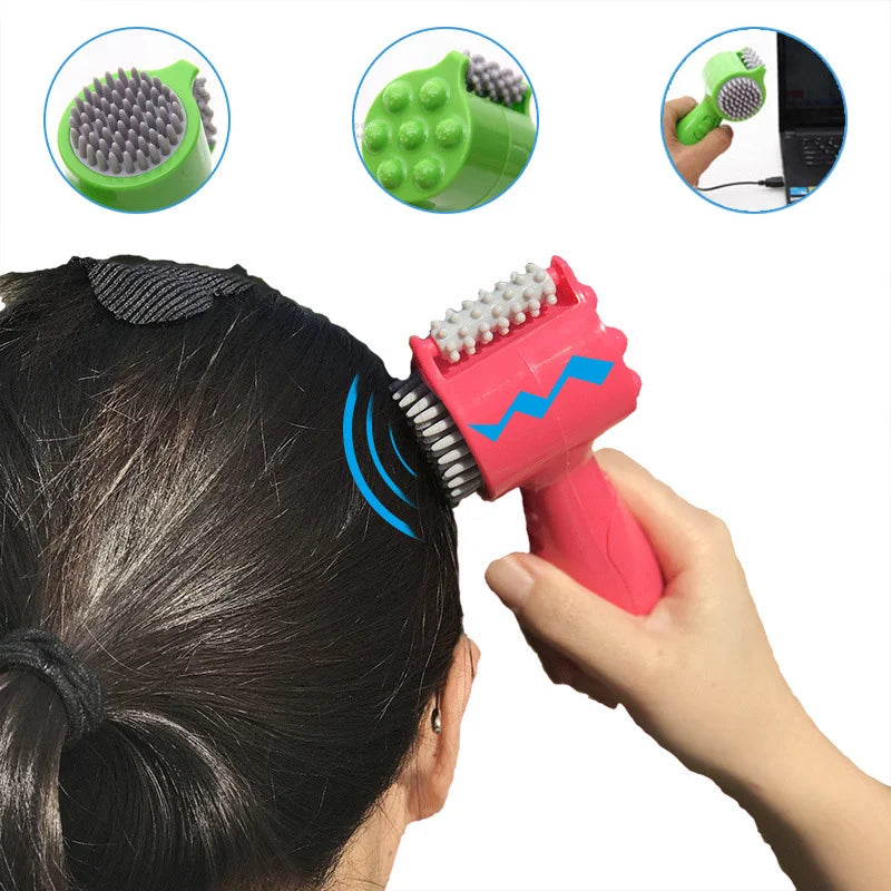 Electric Head Massager Hammer Roller 4 In 1 Vibration Pounding Head Neck Lumbar Massage Relaxation Scalp Massage Comb As A Gift