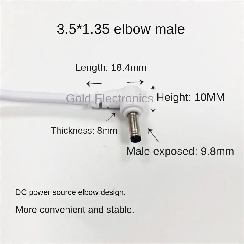 12V 2A Car Power Cable, Copper, Cigarette Lighter To DC 3.5*1.35mm Right Angle Connector, White, 1.8m