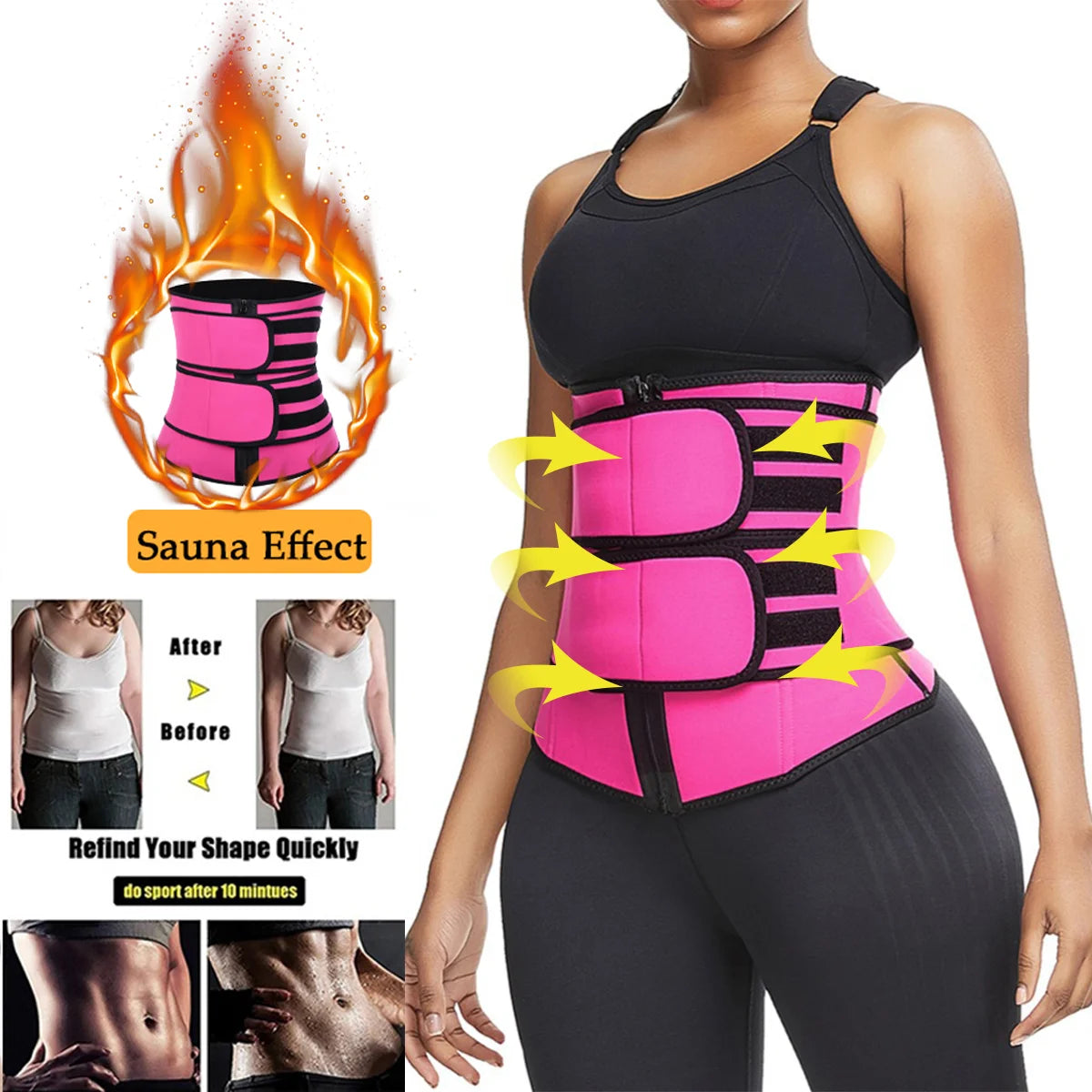 1Pcs Women Waist Trainer Slimming Body Shaper Fitness Belt Weight Loss Fat Burning Sport Girdle Sweat Trimmer Workout Shapewear