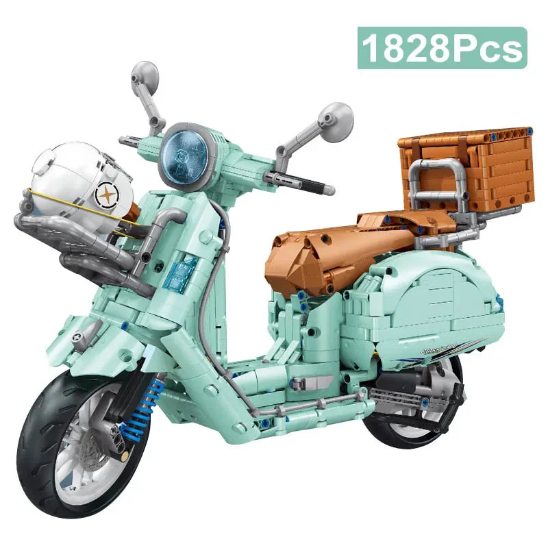 Technical 1828Pcs MOC Classic 300 Motorcycle Model Building Blocks City Vespa Racing Car With Helmet Motorbike Bricks Toys Gifts