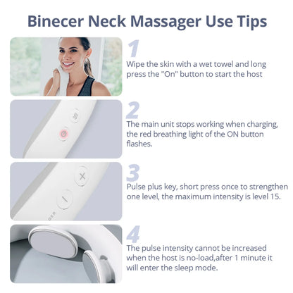 NMK601 Electric Neck Massager 40° Hot Compress Heating TENS Pulse Massage Instrument 6 Mode 15 Levels Deep Tissue Relax Portable