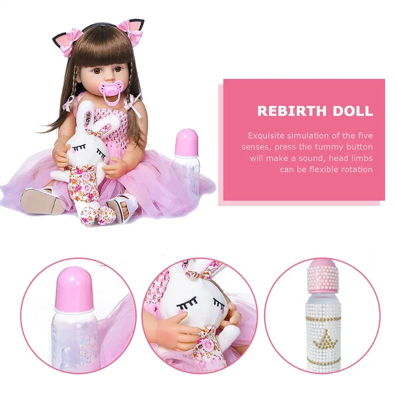 55cm Reborn Dolls Toddler Pink Very Soft Silicone Baby Beautiful Doll Real Touch Toy Dolls for Girls Gifts Reborn Doll Kit