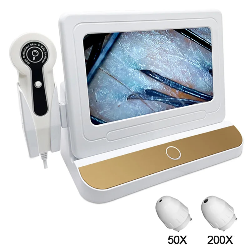 New Skin Analysis Magnifier 50/200X 10 Inch LCD Scalp Detector Digital Hair Skin Analyzer Microscope for Hair Follicle Testing