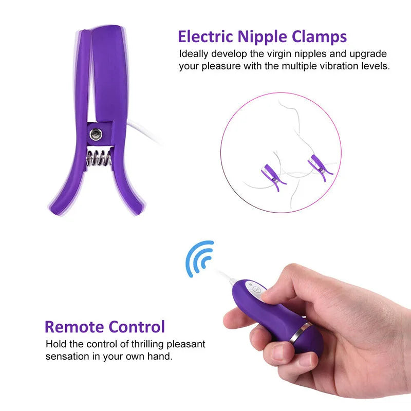 Soft 10-Frequency Vibrating Nipple Clamps Clitoris Clip Double Vibrator Stimulator Masturbator Breast Sex Toys for Women