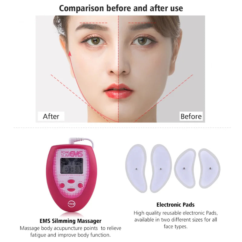 V-Face Electric Slimming Facial Massager Trainer Jaw Exerciser Skin Lift EMS Face Pulse Muscle Stimulator With Electrode Pads