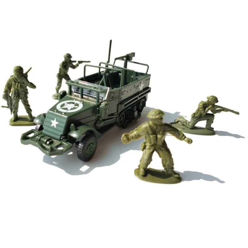 4D Model Kit Toy Collection 1/72 USA M3 Half-track Armored Personnel Carrier Plastic Assembled Tractor Military Vehicle for Kids