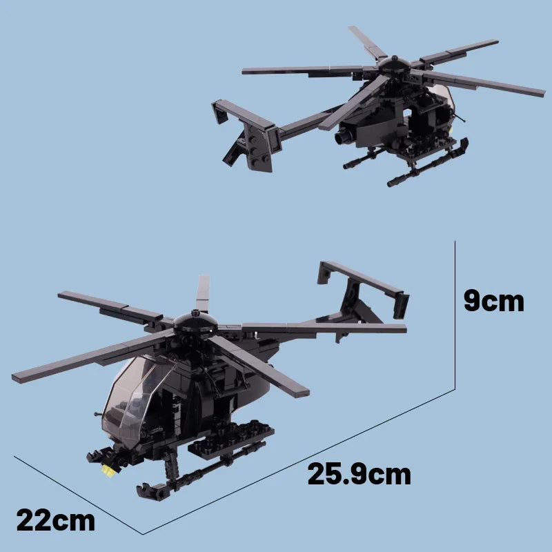 202pcs Modern Army USA MH-6 Little Bird Helicopter Building Block Pilot Soldier Figure Kids Toys Clothing Sticker Printed Bricks