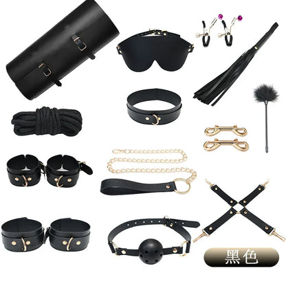 8-13pcs set Classic BDSM Restraints Sex Toy Kits Handcuffs & Ankle Fetish Suit Nipple Clipper Mouth Gag Whip Sex Feather Soft SM