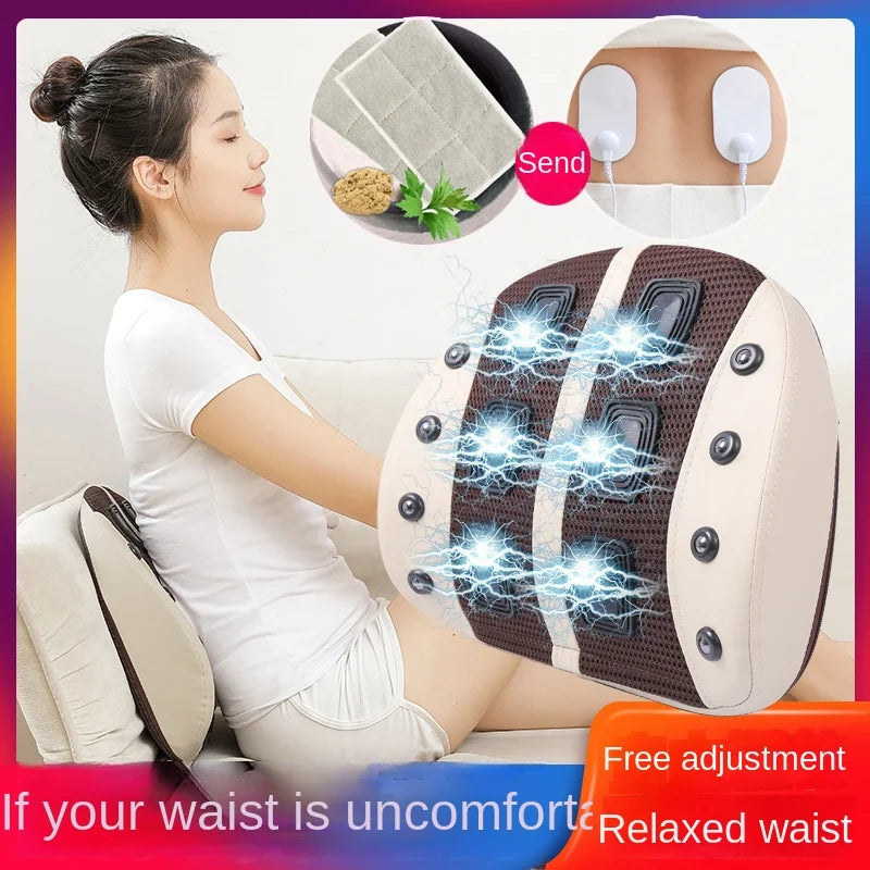 Electric Back Massage Cushion Vibration Pulse Mugwort Heating Lumbar Therapy Magnetite Massager backrest Relieve Spine Stiffness