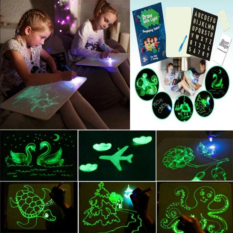 A3 A4 A5 English Russian 3D Children's Fluorescent Drawing Board Toys Writing Graffiti Board Draw with Light Fun for Kids Family