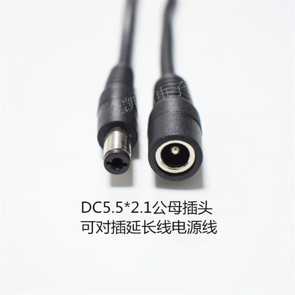 1m Black 10A Pure Copper 0.75mm² Thickened 12V Power Extension Cable with DC5.5*2.1 Male To Female Connectors for Monitoring