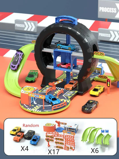 Track Parking Electric Lot Model Toys Children Adventure Racing Rail Alloy Car Kids Interactive Brain Educational Toys for Boys