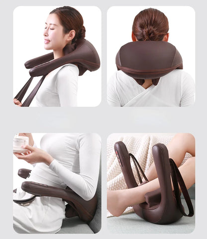 U Shape Pillow Electric 6D Neck Massager Shoulder Rechargeable Infrared Heated Kneading Home Massage Shawl Parants Gift