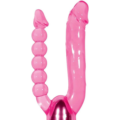 Vibrator Pink | TPR Jelly Vaginal Vibrator and Anal Beads Multi-Speed Waterproof Double Penetration Vibrator Female 83050