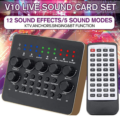 V10 Sound Card, Dual Mobile Phone Sound Card, Live Streaming, Karaoke, Anchor, Sing Bar, Everyone K Song