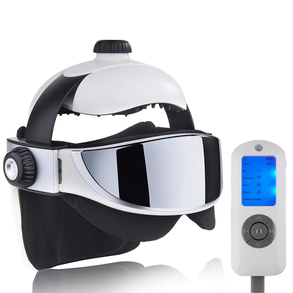 Electric Heating Head Massage Helmet Automatic Air Pressure Vibration Muscle Stimulator Massage Music Eye Massager Health Care