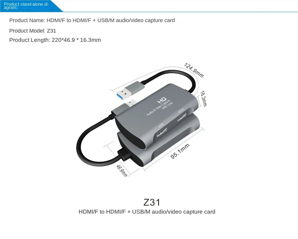 USB To HDMI HD Video Capture Card with Loop-Out - Gaming, Live Streaming, and Educational Video Recording - OBS Compatible