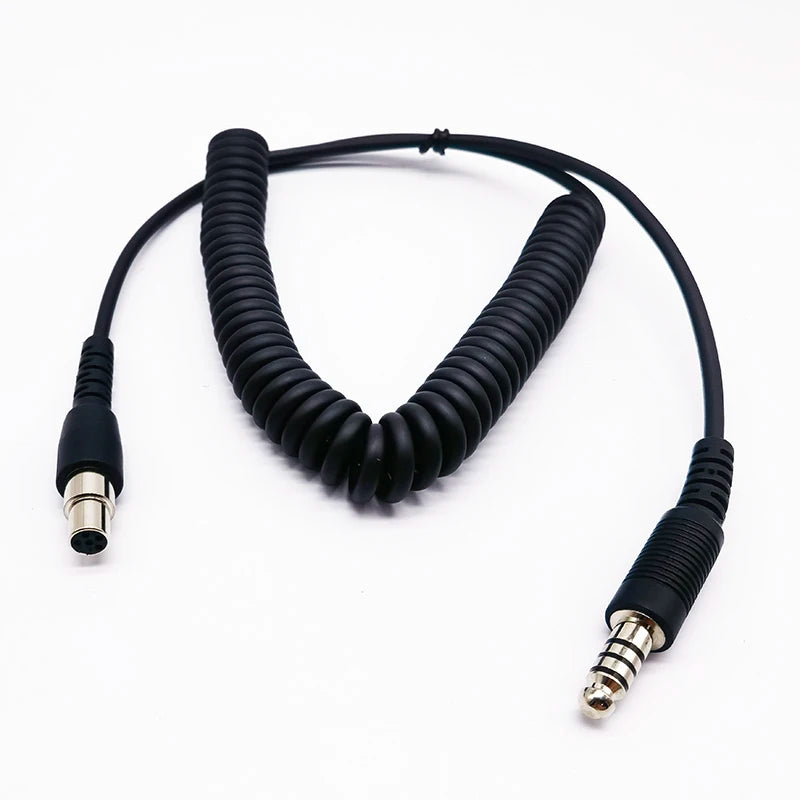 U174 Plug to Mini XLR5 Jack Adapter 2M Durable Coiled Cable Compatible with GA Military Aviation Helicopter Radio Headset