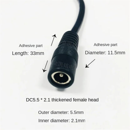 Thick Copper 0.75mm² 12V Power Extension Cable - DC5.5*2.1 Male To Female - 10A - Black - 10m Length - for Surveillance