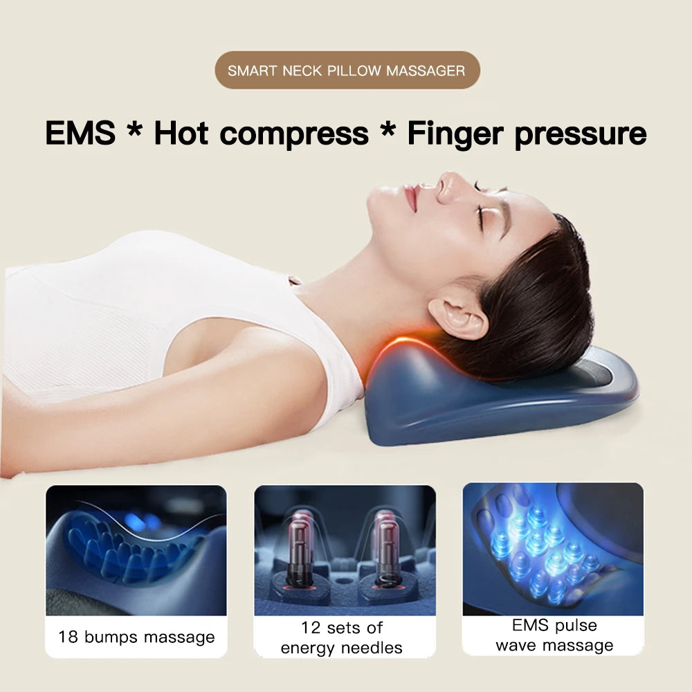 Electric Neck Massage Pillow Ems Pluse Heating Shoulde Stretcher Massage Pillow Cervical Traction Muscle Relaxtion Relife Pain